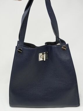Vera Pelle Italian Leather Navy Blue Purse